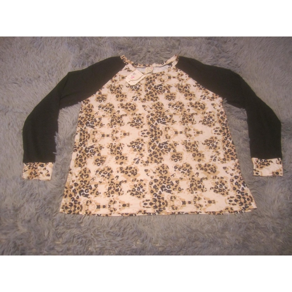 Grace & Emma Shirt Womens Large Brown Animal Print Raglan Long Sleeve Jersey Top